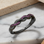 Sterling Silver Black Rhodium Plated Braided with Ruby CZ Ring