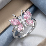 Sterling Silver Large Pink CZ Butterfly Ring