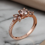 Sterling Silver Rose-Gold Flower Leaves Brown CZ Ring