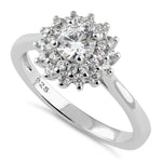 Sterling Silver Halo Sunflower Engagement CZ Ring