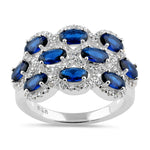 Sterling Silver Blue Sapphire CZ Cluster Ring