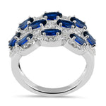 Sterling Silver Blue Sapphire CZ Cluster Ring
