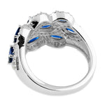 Sterling Silver Blue Sapphire CZ Cluster Ring