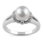 Sterling Silver Classic Shell Pearl CZ Engagement Ring