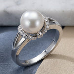 Sterling Silver Classic Shell Pearl CZ Engagement Ring