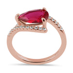 Sterling Silver Rose Gold Plated Ruby Pear CZ Ring