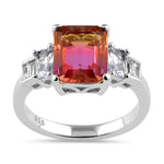 Sterling Silver Bicolor Orange Red Ombre CZ Ring