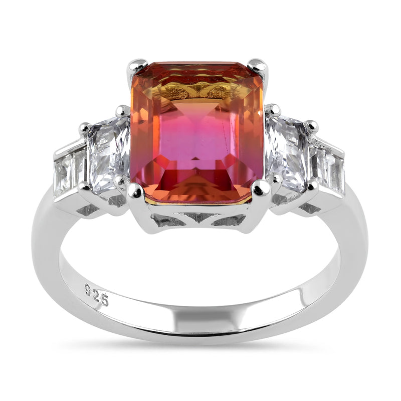Sterling Silver Bicolor Orange Ruby Ombre CZ Ring