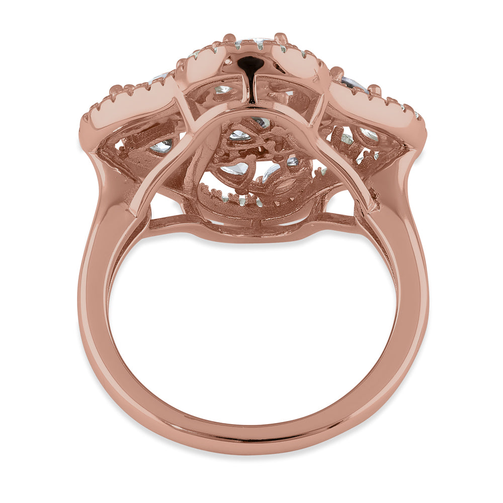 Sterling Silver Rose Gold Plated Pink and Lavender CZ Clover Cluster R