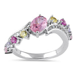 Sterling Silver Pink & Yellow CZ Ring