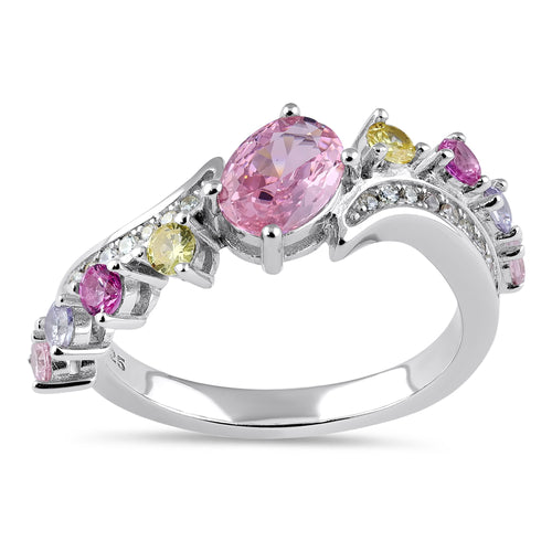 Sterling Silver Pink & Yellow CZ Ring