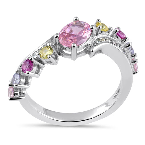 Sterling Silver Pink & Yellow CZ Ring