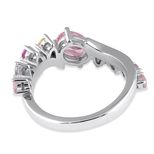 Sterling Silver Pink & Yellow CZ Ring