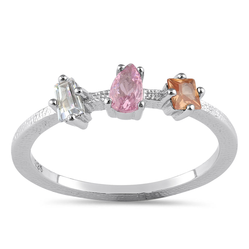 Sterling Silver Pink & Champagne CZ Ring