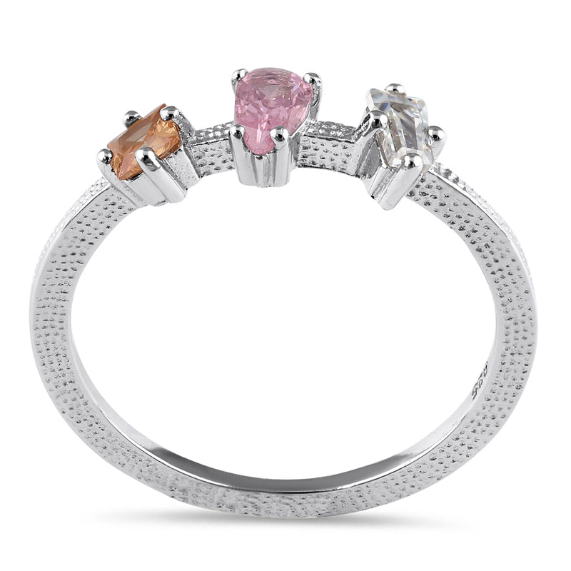 Sterling Silver Pink & Champagne CZ Ring