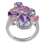 Sterling Silver Pink and Lavender CZ Cluster Ring
