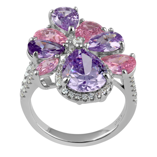 Sterling Silver Pink and Lavender CZ Cluster Ring