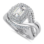 Sterling Silver Emerald-Cut CZ Halo Engagement Ring