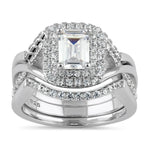 Sterling Silver Emerald-Cut CZ Halo Engagement Ring