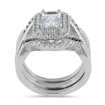 Sterling Silver Emerald-Cut CZ Halo Engagement Ring