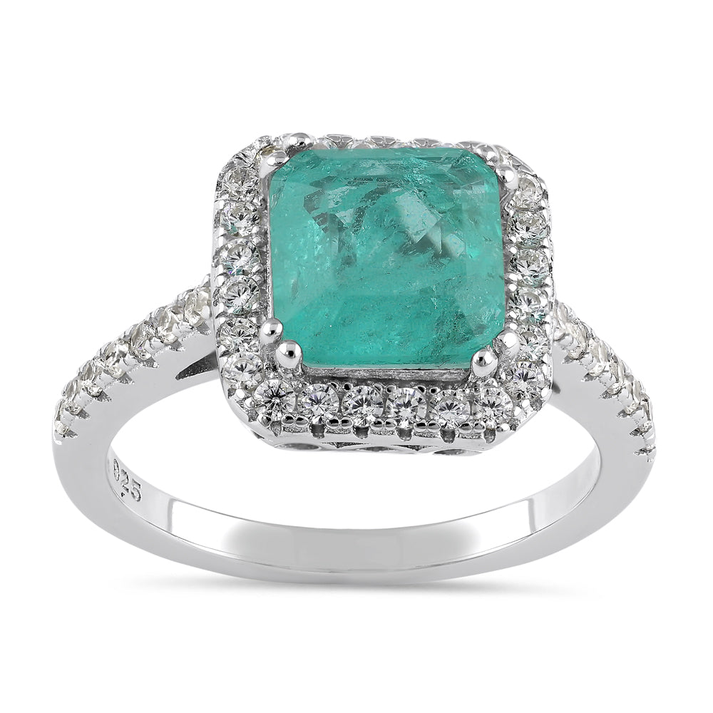 Sterling Silver White and Teal CZ Halo Ring Sterling Silver White and Teal CZ Halo Ring