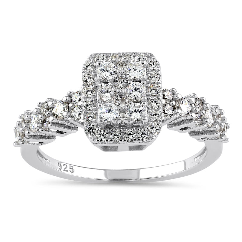 Sterling Silver CZ Halo Cluster Ring