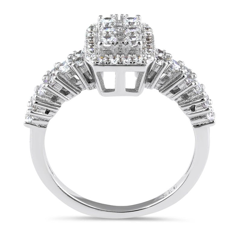 Sterling Silver CZ Halo Cluster Ring