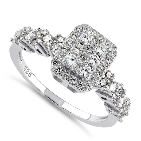 Sterling Silver CZ Halo Cluster Ring