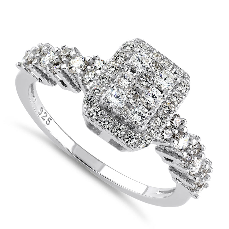 Sterling Silver CZ Halo Cluster Ring