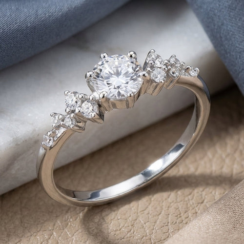 Sterling Silver 5.0mm Shimmer CZ Engagement Ring