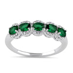 Sterling Silver Elegant Quintuple Oval Green CZ Ring