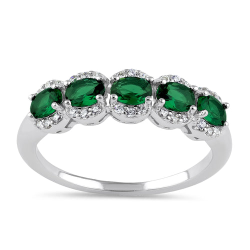 Sterling Silver Elegant Quintuple Oval Green CZ Ring