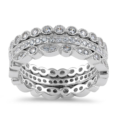 Sterling Silver 3 Rings Stackable CZ Rings