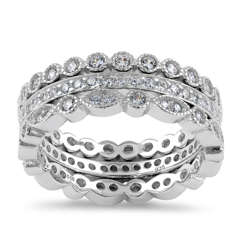 Sterling Silver 3 Rings Stackable CZ Ring