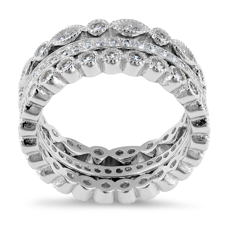 Sterling Silver 3 Rings Stackable CZ Ring