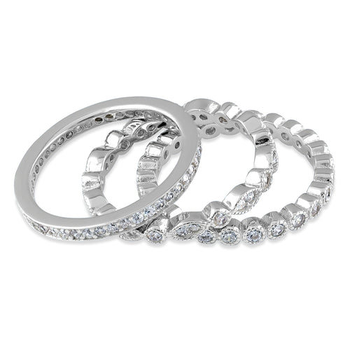 Sterling Silver 3 Rings Stackable CZ Rings