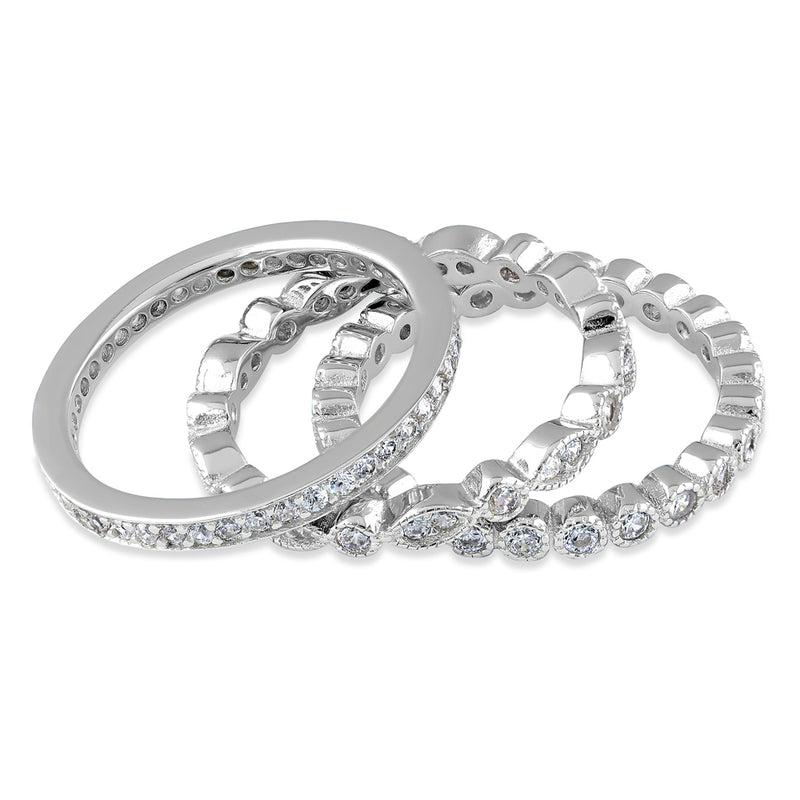 Sterling Silver 3 Rings Stackable CZ Ring