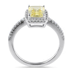 Sterling Silver Emerald Halo Yellow and Clear CZ Ring
