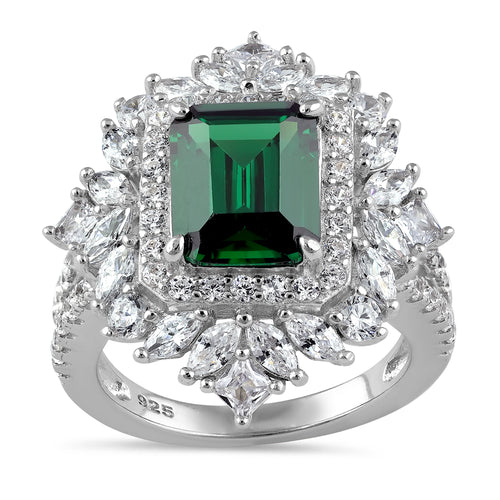 Sterling Silver Green CZ Cluster Ring
