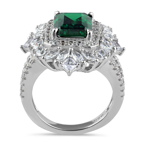 Sterling Silver Green CZ Cluster Ring