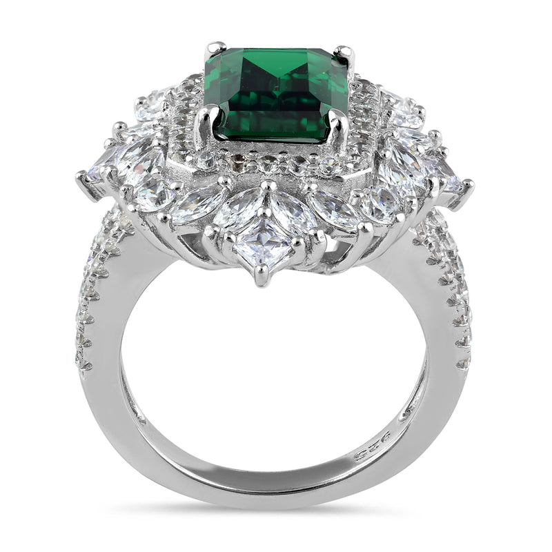 Sterling Silver Green CZ Cluster Ring