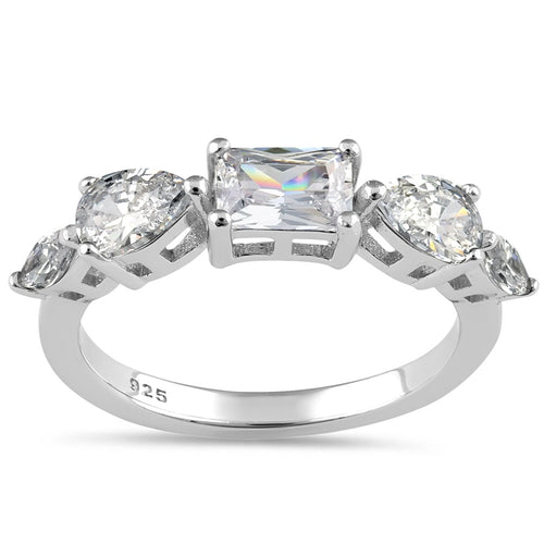 Sterling Silver Marquise, Pea, & Emerald-Cut CZ Ring