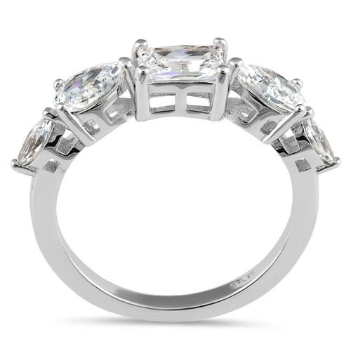 Sterling Silver Marquise, Pea, & Emerald-Cut CZ Ring