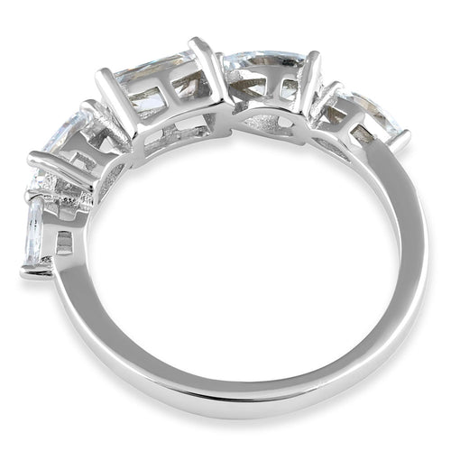 Sterling Silver Marquise, Pea, & Emerald-Cut CZ Ring