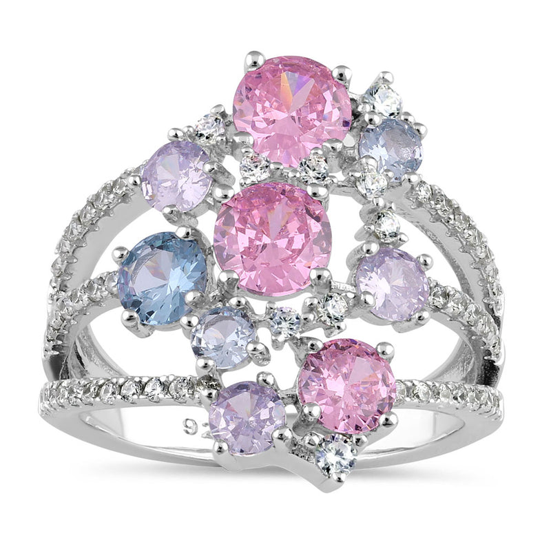 Sterling Silver Colorful Cluster CZ Ring