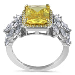Sterling Silver Yellow Emerald-Cut Halo CZ Ring