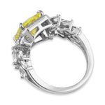 Sterling Silver Yellow Emerald-Cut Halo CZ Ring