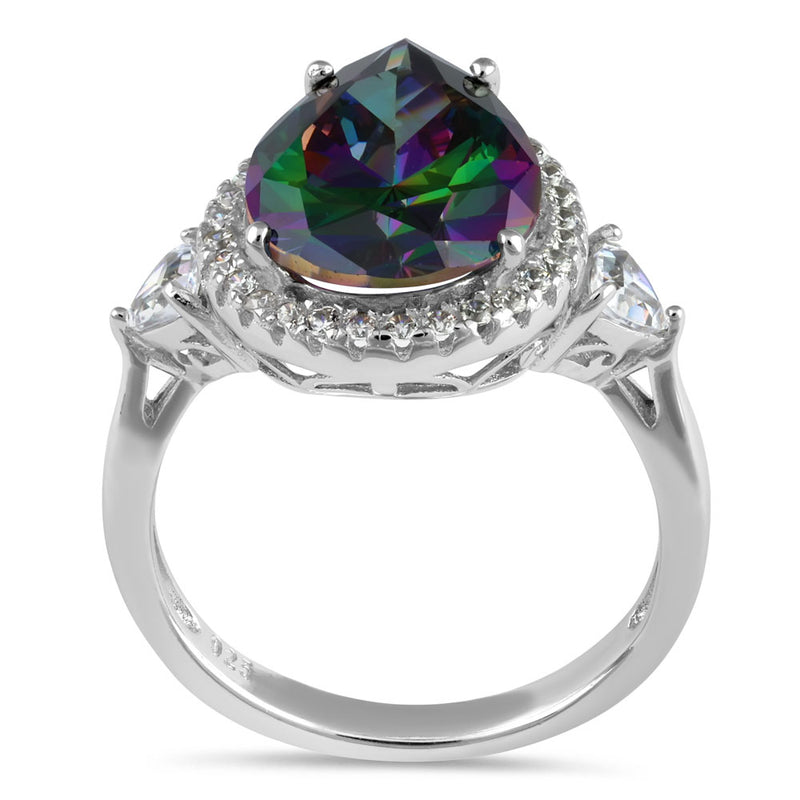 Sterling Silver Pear Halo Mystic CZ Ring