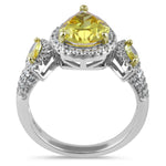 Sterling Silver Yellow Pear-Shape Halo CZ Ring
