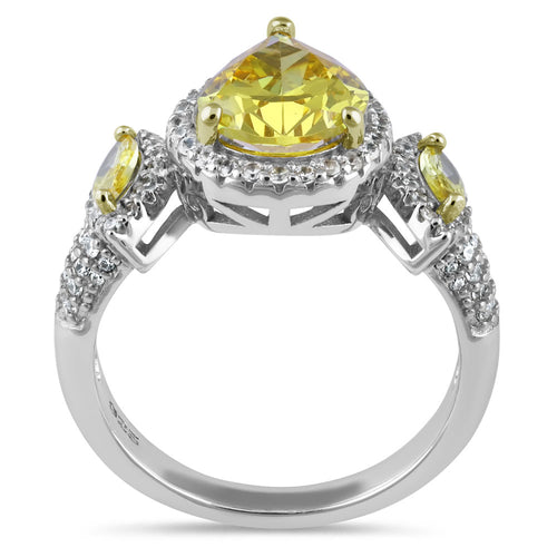 Sterling Silver Yellow Pear-Shape Halo CZ Ring
